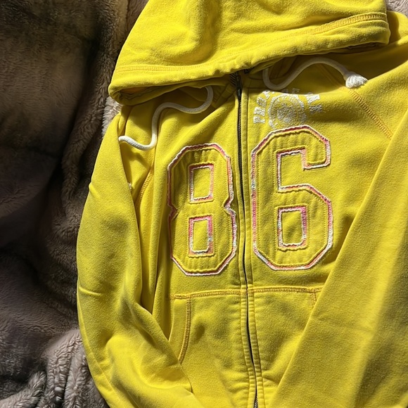 Pink from Victoria’s Secret, yellow hooded sweatshirt, size Small. - Picture 6 of 13